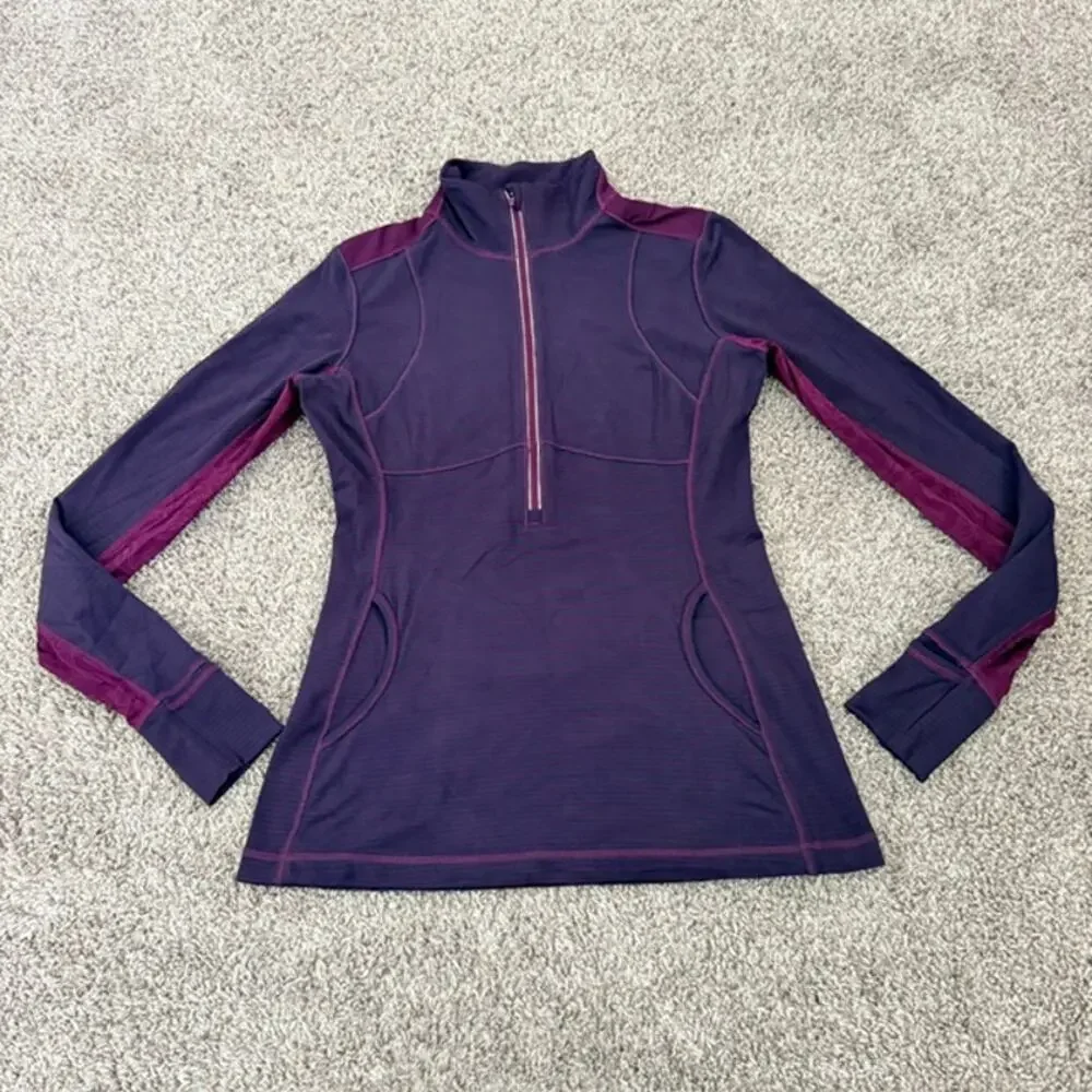 Lululemon Star Runner Pullover Hyper Stripe Plum/Plum Women 10 Half Zip Stretch